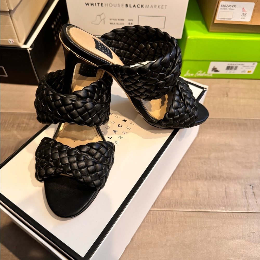 White House Black Market Woven Mid-Heel Slide Sandals Size 6.5